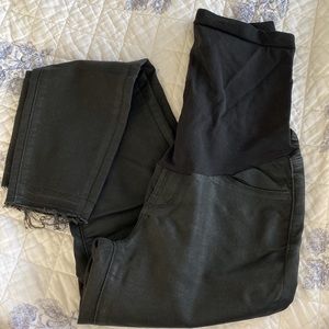 Articles of Society Coated Black Maternity Skinny Jeans with Raw Hem
